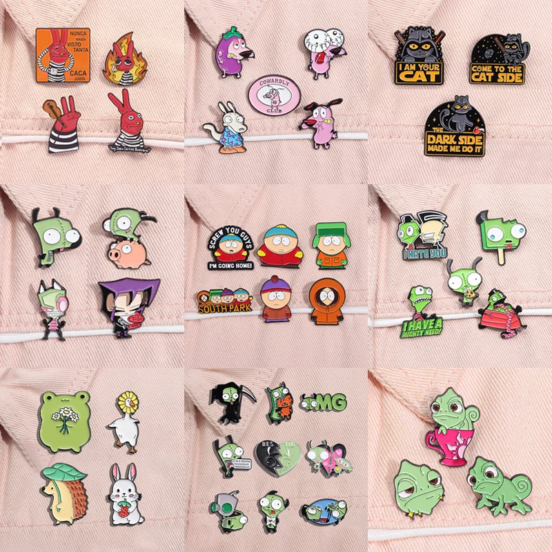 Cartoon Comedy Anime Characters Enamel Pins Sci-Fi Movies Cats Alien Invader Zim Brooches Jewelry Gift for Friends 2-9pcs/Set