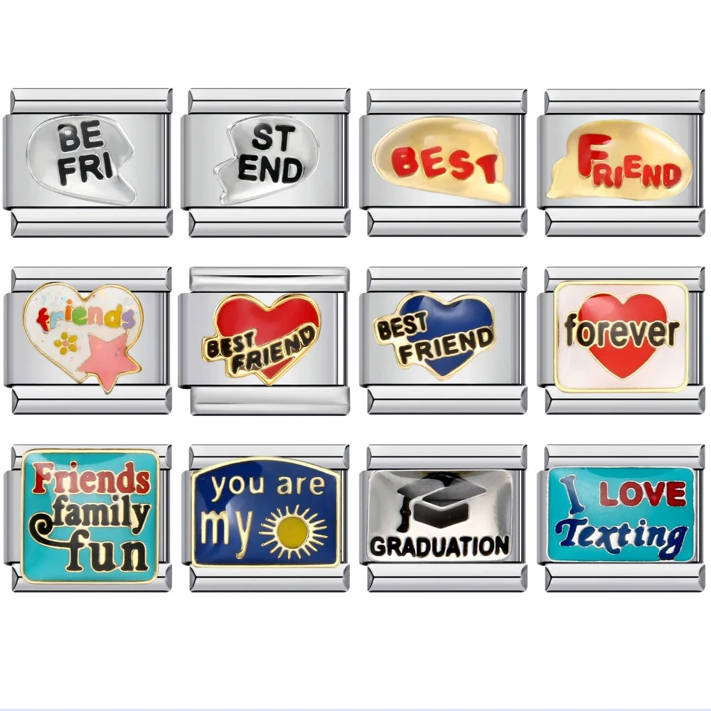 New Graduation Forever BFF Best Friend Book Heart Charm Italian Links Fit 9mm Bracelet Stainless Steel Making DIY Jewelry