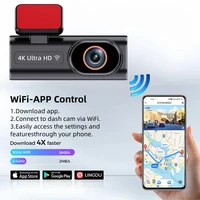Caméra de tableau de bord Ultra HD, enregistrement en boucle 4K, surveillance du stationnement 24H en option, Vision nocturne 1080P, caméra arrière, prend en charge le contrôle par application WiFi 6