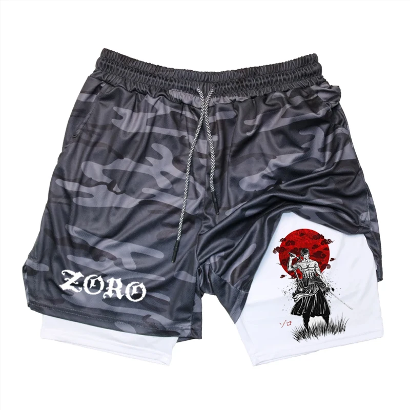 Summer Breathable Two-In-One Men'S Compression Fitness Double-Layer Shorts Animation Quick-Drying Running Training Sports Shorts 2