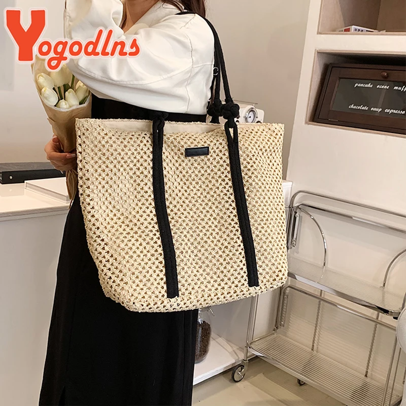 Summer Straw Bag Women Large Capacity Handmade Beach Bag Travel  Vacation Lady Totes Casual Style Shoulder Bag sac