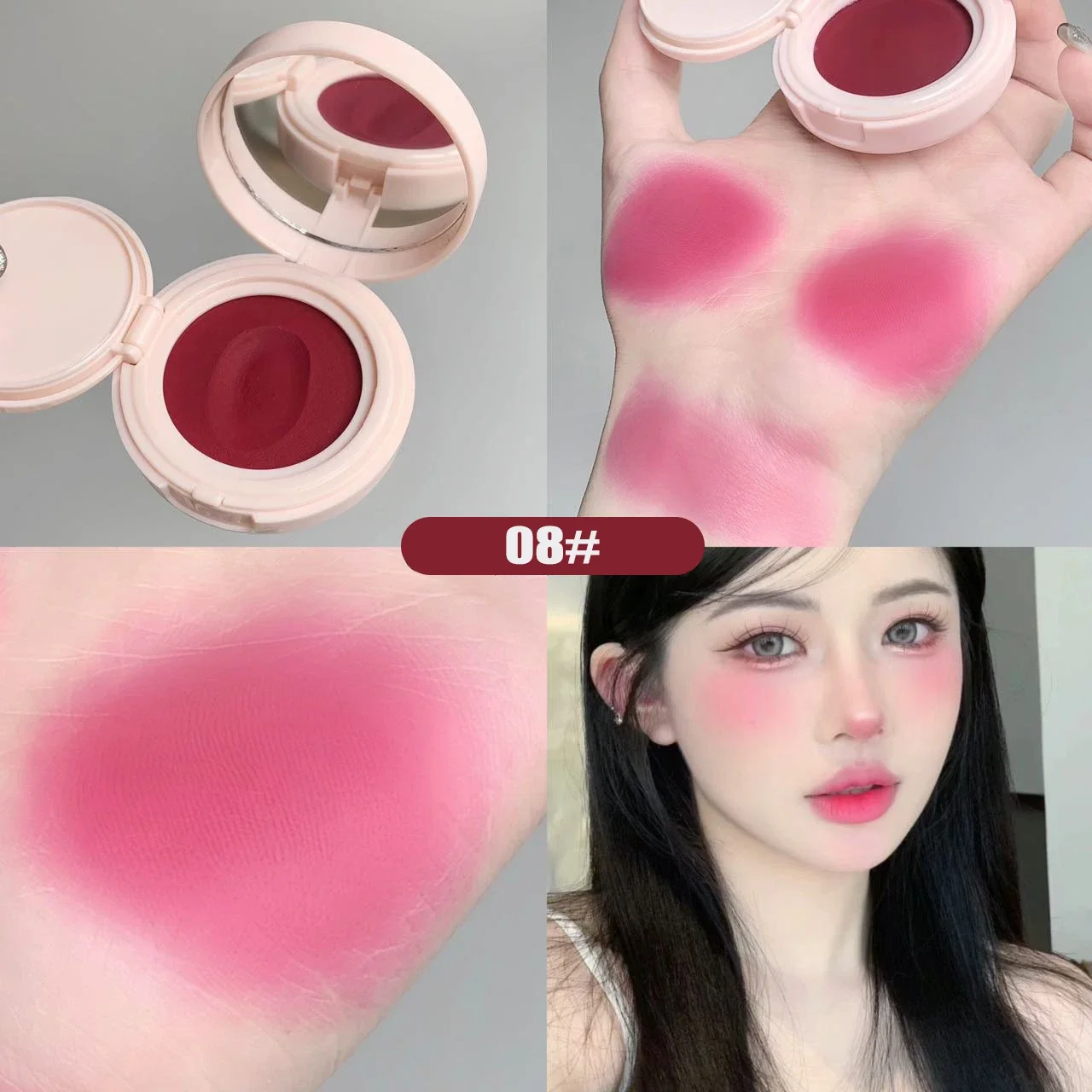 여아용 핑크 페이스 블러쉬 머드 무스 블러쉬 팔레트, 로즈 체리 치크 틴트 블러셔, 퍼프 메이크업 매트 피치 루즈 컨투어 섀도우 포함
