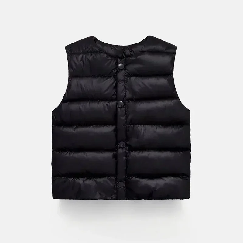 Autumn and Winter Children's Down Cotton Vest Baby Cut Shoulder Inner Timid Small Solid Color