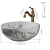 KEMAIDI Bathroom Ceramic Vessel Sinks White Round Porcelain Vessel Sink Counter Top Flower Bird Pattern Bowl Sinks for Bathrooms 6