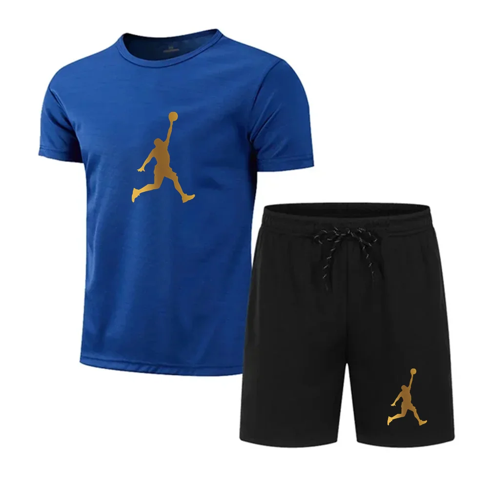 Men's casual fashion Summer mesh suit Men's quick drying Breathable sports suit Short sleeve T-shirt men's jogging
