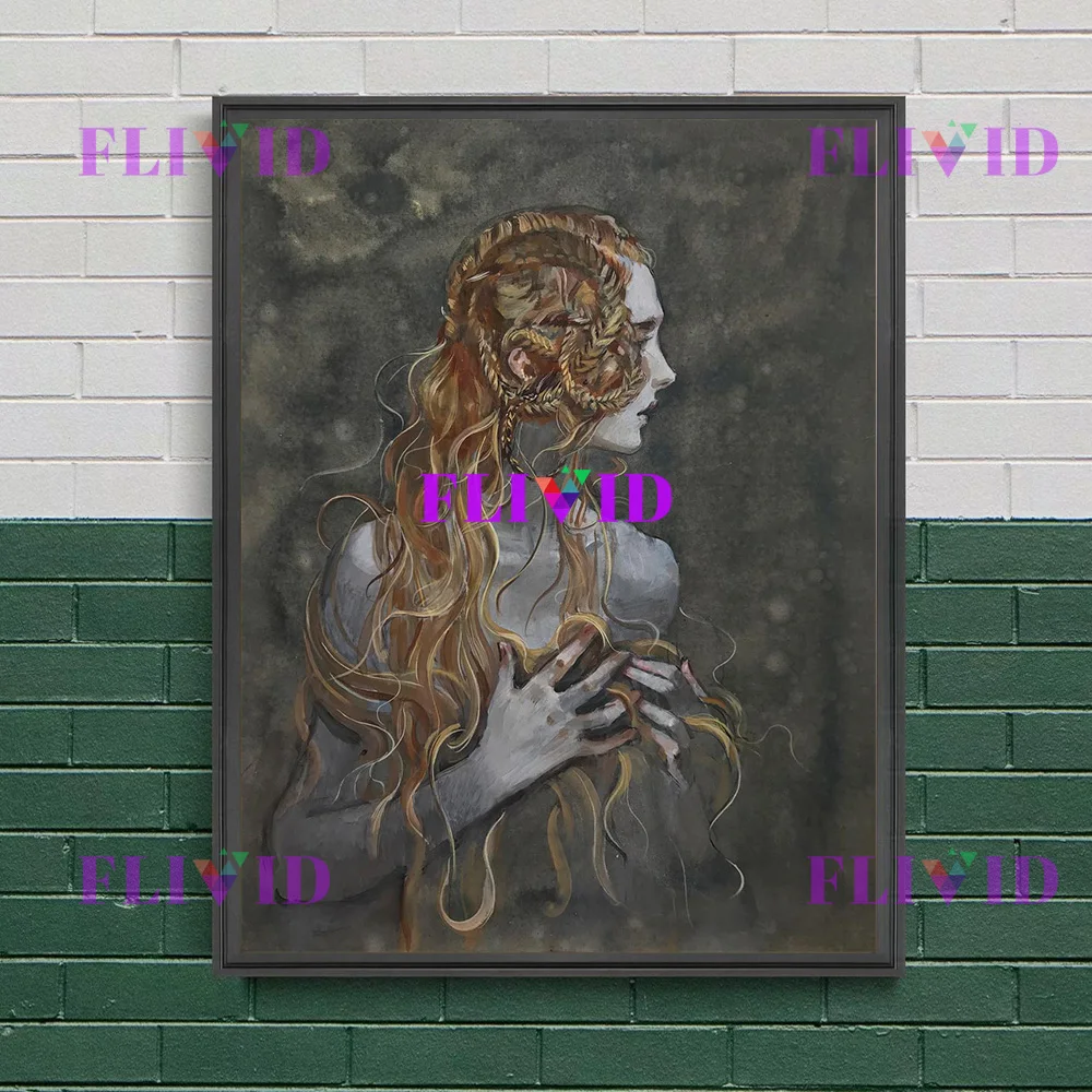 Mystical Vintage-Inspired Woman Wall Art Canvas - Dreamy Dark Tone Emotional Figure Decor Poster Print