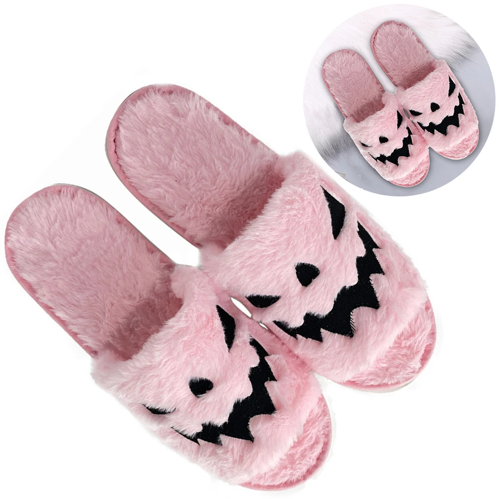 Halloween Spooky Slides Anti Slip Pumpkin Slippers Slip On Plush Slippers EVA Sole Household for Home Indoor