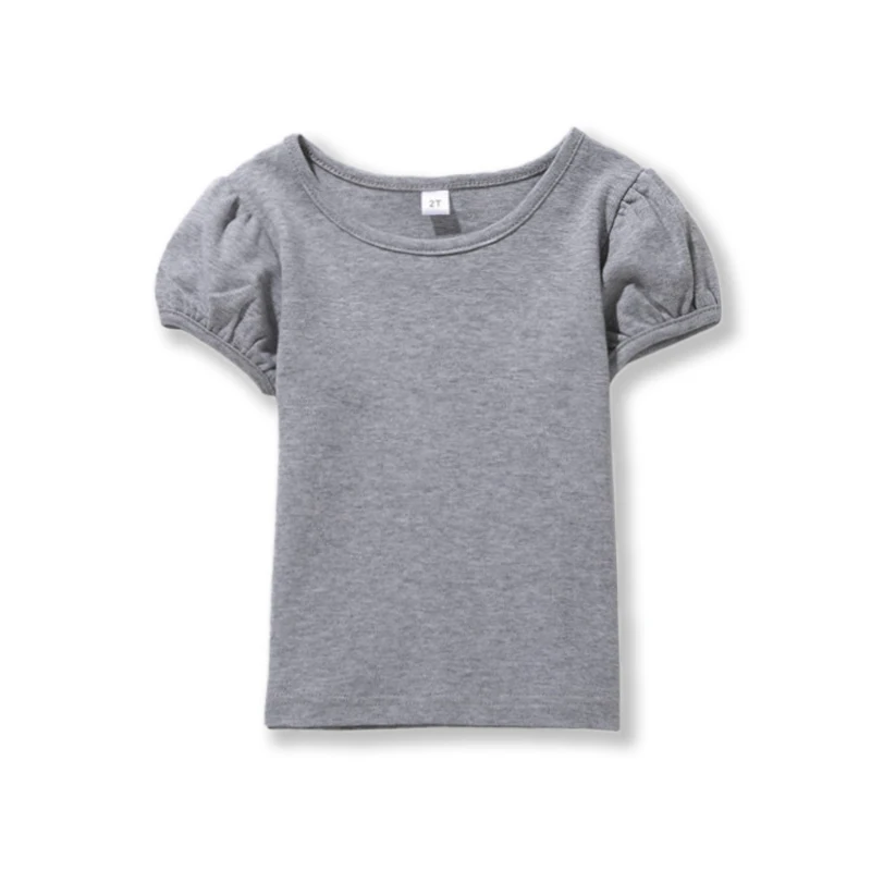 Girls' 100% Cotton Short Sleeve Summer Puff Tee T shirts for School & Play Toddler Teenagers Casual Tops Tees Solid 1-14Yrs 4