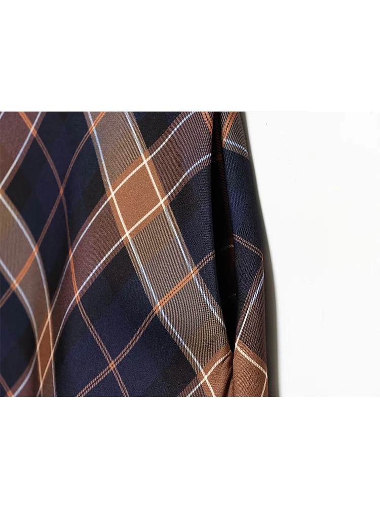 Women Vintage Plaid Skirt Autumn Winter Casual  Side Zipper A- Line Skirt Elegant Mid-Length Pockets Skirt Fashion Lady Clothes