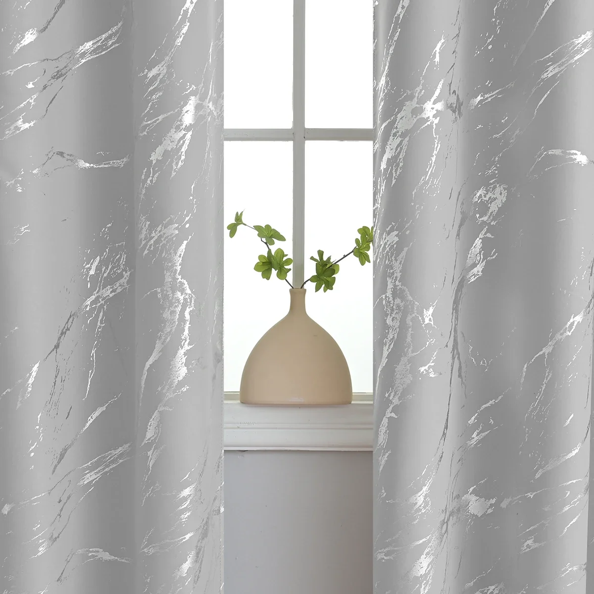 1pc Modern Marble Printed Curtain with Silver Stamping, One Panel High-Precision