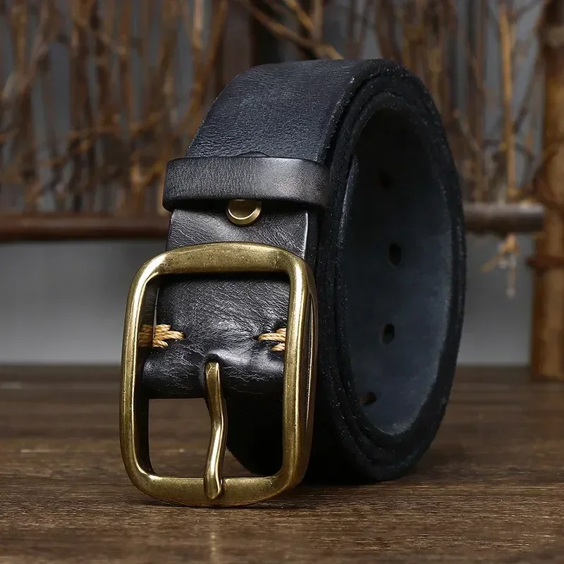 

Copper Cowhide Casual Luxury Cintos Quality Thick High Male Buckle Leather Retro Strap Width Men Belt Jeans