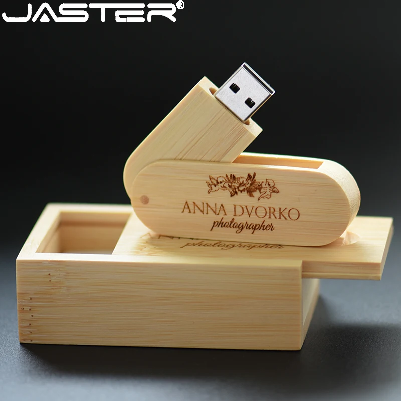 

JASTER Rotatable USB 2.0 Flash Drive 128GB Free Custom Logo Pen Drive 64GB with Wooden Box Creative Gift Memory Stick 32GB 16GB