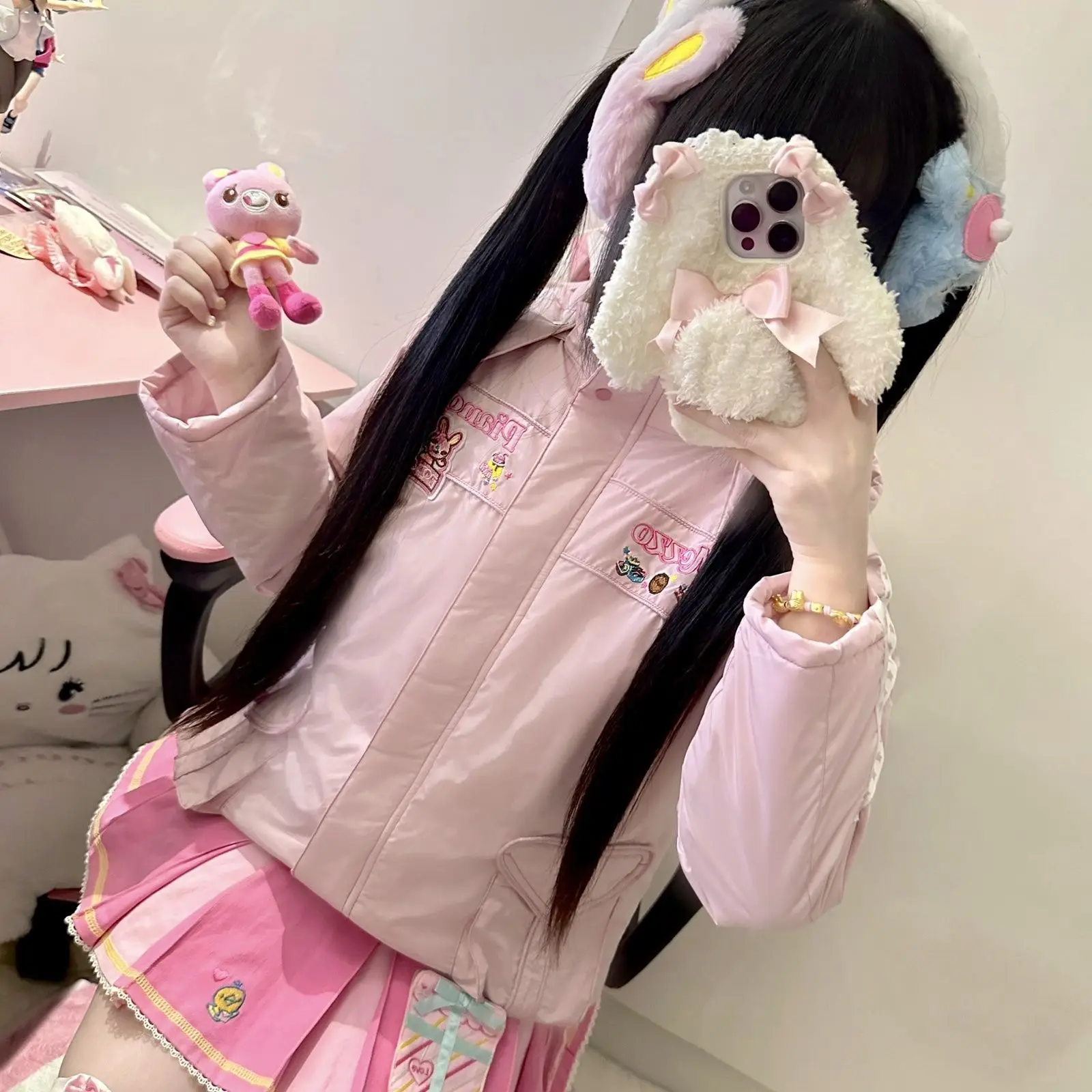 Japanese Cute Cartoon Sweet Girl Earmuff Spring New Warm Pink Blue Aesthetic Y2k Ear Muffs Kids Outdoors Earcap Casual Ear Cover children earmuffs