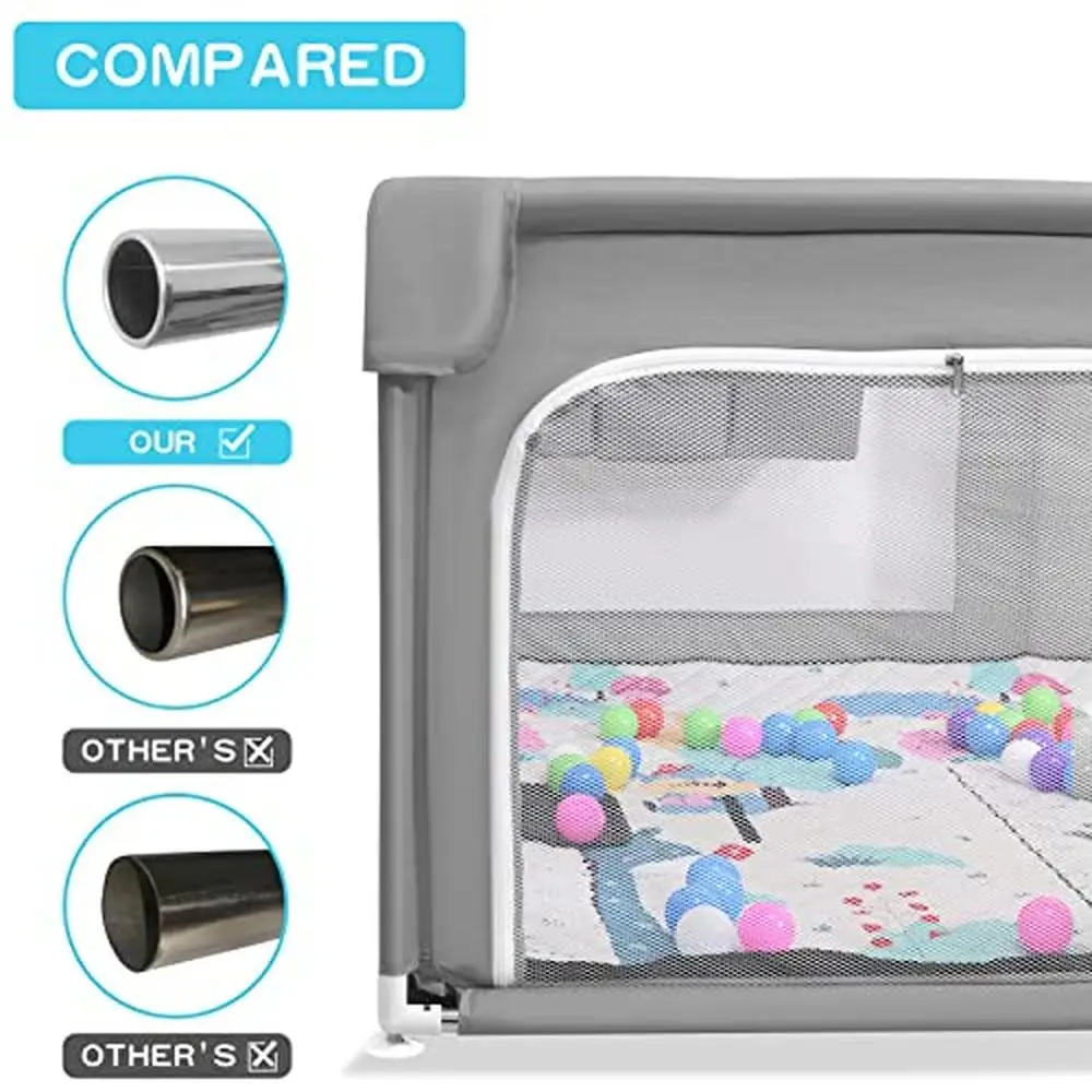 Extra Large Baby Playpen with Storage Bag & Mesh Net 75" x 59" Play Yard Toddlers  Folding Mat  Ocean Balls Anti-Fall  5