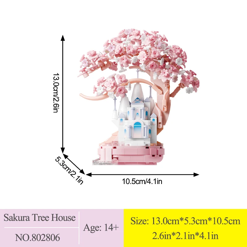 2 스타일 귀여운 사쿠라 트리 하우스 빌딩 블록 장식 소녀를위한 DIY 장난감 스트리트 뷰 식물 모델 벽돌