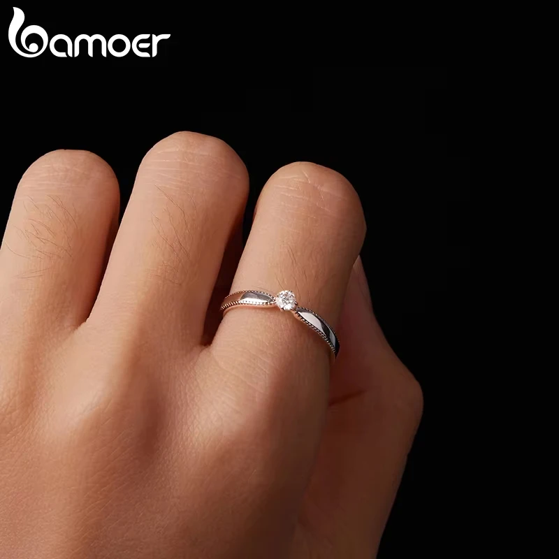 BAMOER 925 Sterling Silver Moissanite Ring Women Anniversary Gift