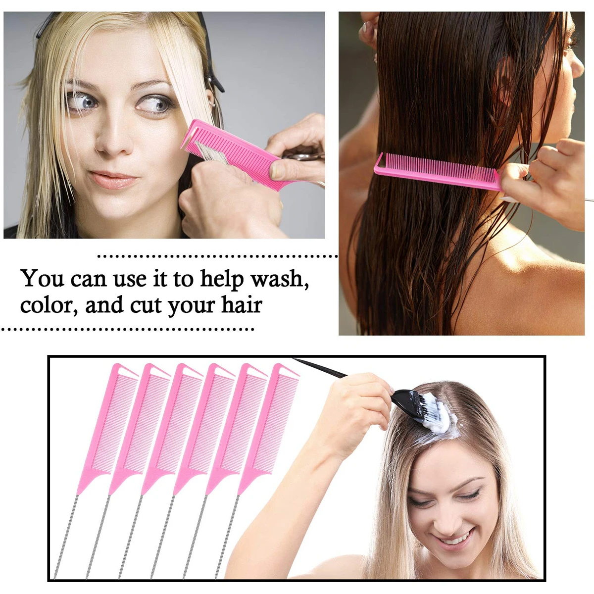1PC Professional Metal Needle Plastic Hair Styling Pointy Tail Comb For Wig Partition Braid Hair Dye Highlights Tool hair styling comb