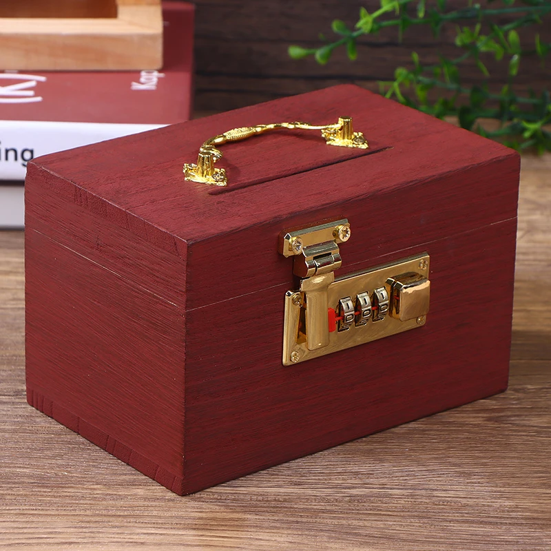 Wooden Box Password Lock Money Saving Coin Box Piggy Bank Organizer With Lock Treasure Box For Cards Dollars Cents Kids Gifts