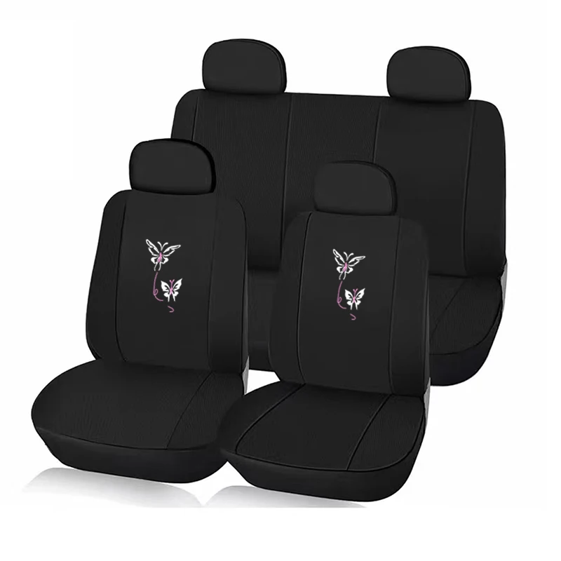 thumbnail image 1 of 9/4 piezas/juego de fundas para asiento de coche, funda para volante, funda universal para asiento de coche, funda universal estilo mariposa, rosa y morado, 1 of 5
