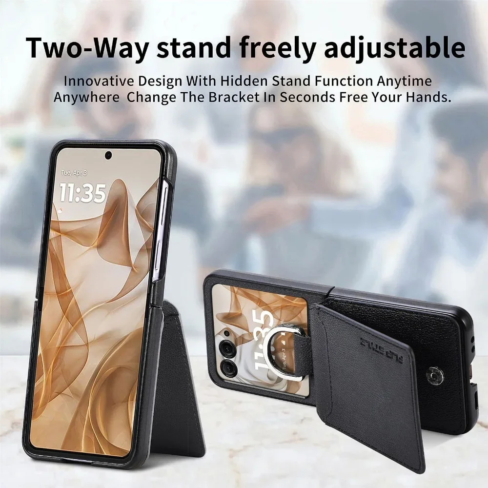 Luxury PU Leather Phone Case with Finger Ring and Card Slot Holder - Elegant Wallet Style Protective Cover