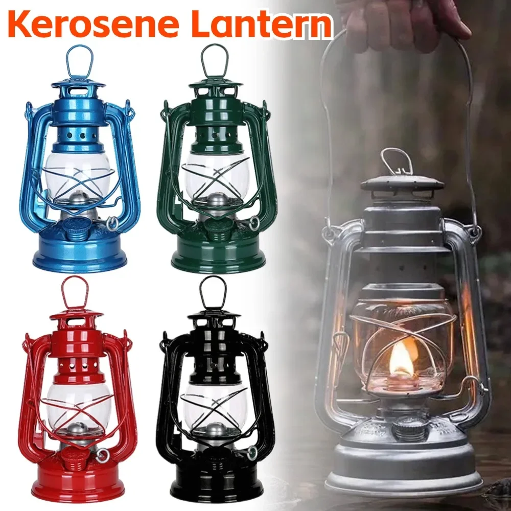 Camping Kerosene Lamp Portable Outdoor Atmosphere Lighting Tent Lanterns with Handle Vintage Oil Burning Table Hurricane Lamps