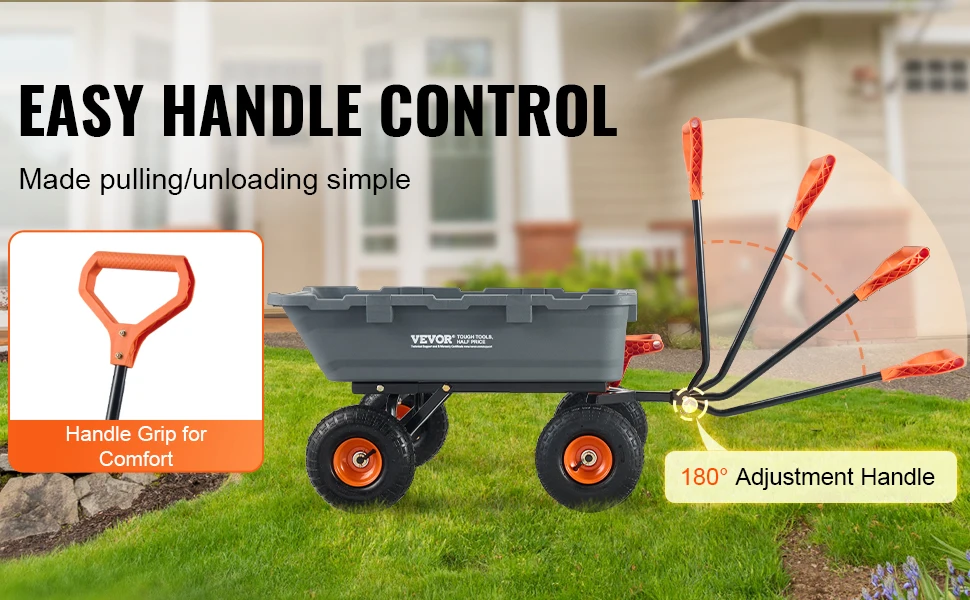 SucceBuy Garden Cart Durable Poly Dump Cart with Simple Assembly Steel Structure Versatile Dump Wagon with Dual-Function Handle