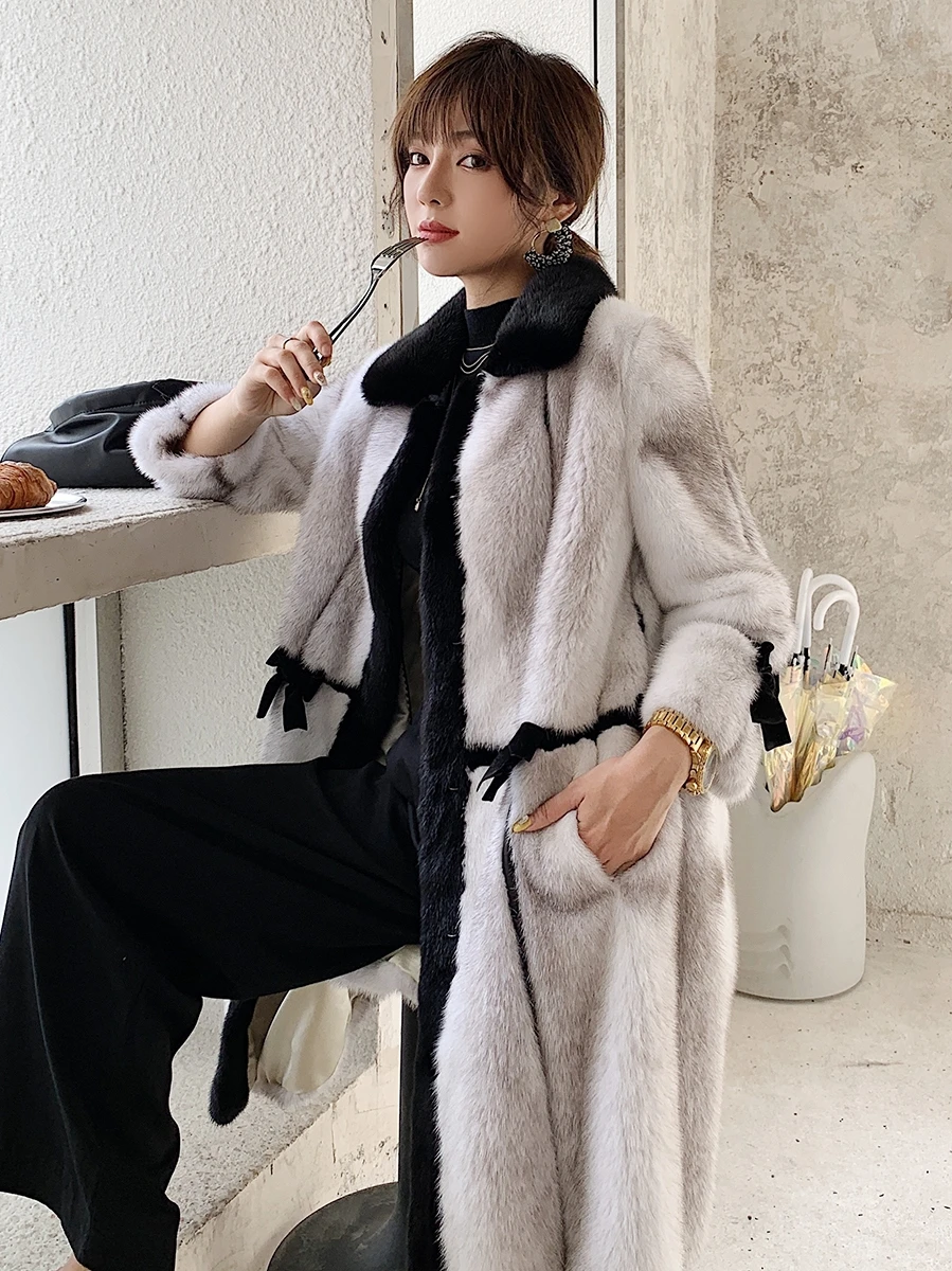 New Velvet Marten Overcoats Mink Fur Cross Mink Whole Mink Women's Mid-Length Young Coat