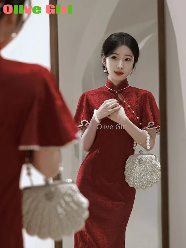 fitted lace wedding dress Chloe Bespoke Dress | Modern Red Lace Cheongsam