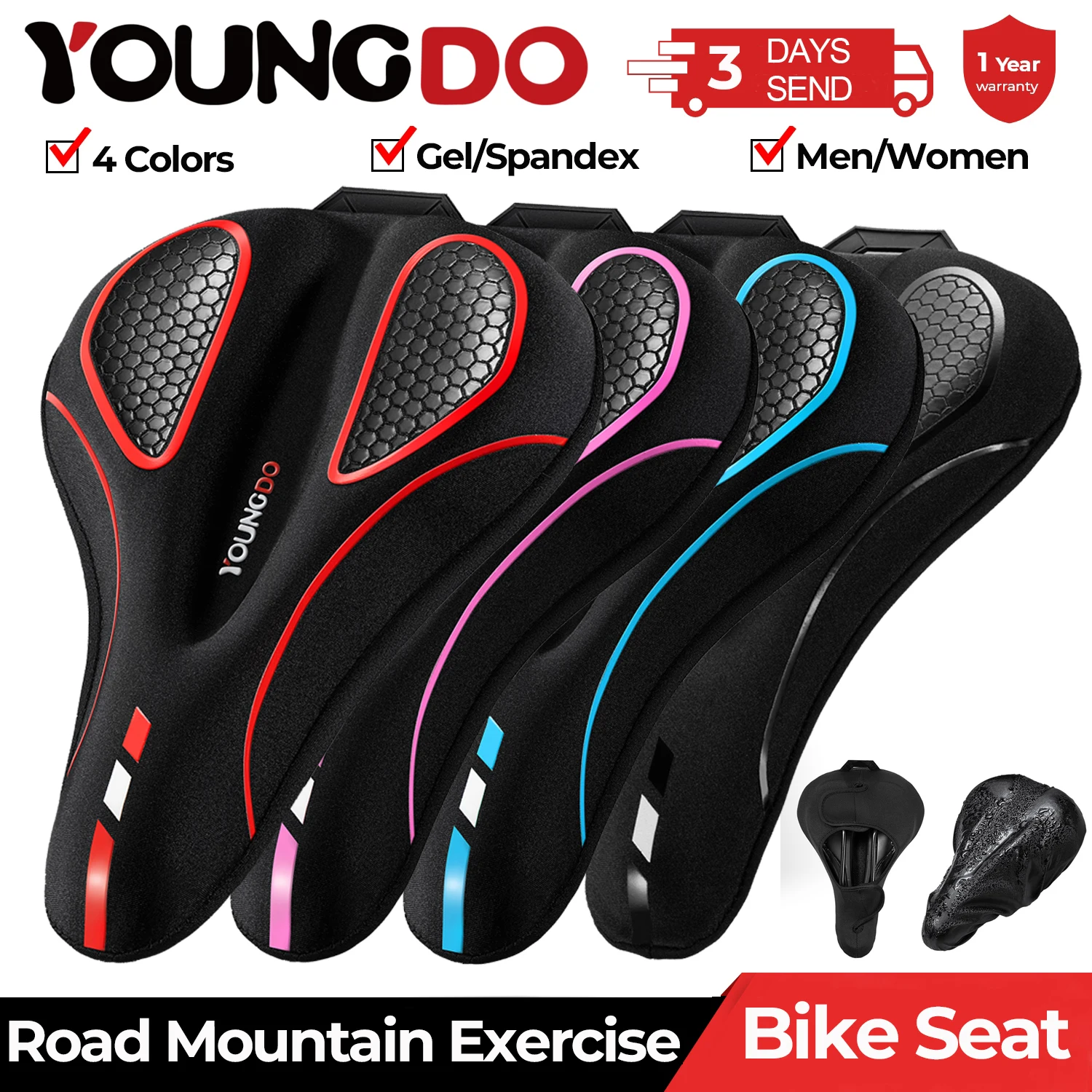 YOUNGDO Bicycle Saddle Cushion Bike Seat Cover Universal Shock Absorber Mountain Bike Racing Accessories for Men Women MTB Roads