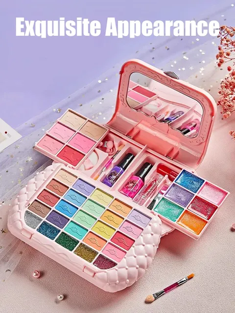 Kids Beauty Toys Makeup Kit Little Bag Washable Pretend Play Cosmetic Set Toys with Mirror Non-Toxic & Safe Birthday Gifts Girl 2