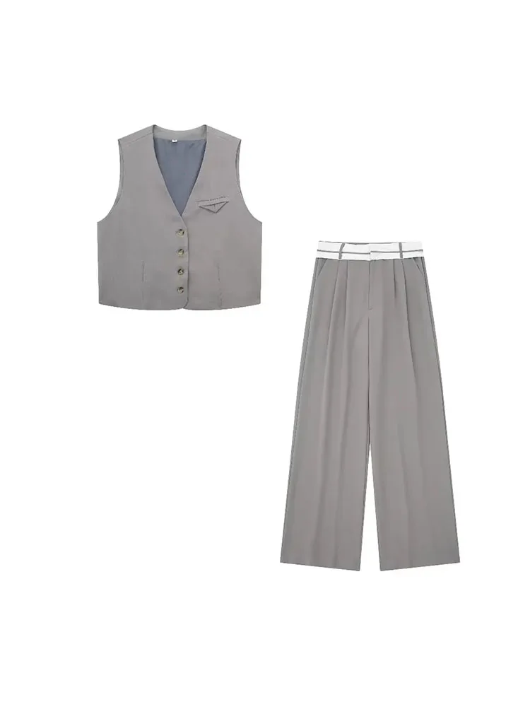 

ZADATA new women's fashionable and versatile suitable for office commuting gray casual simple retro loose vest
