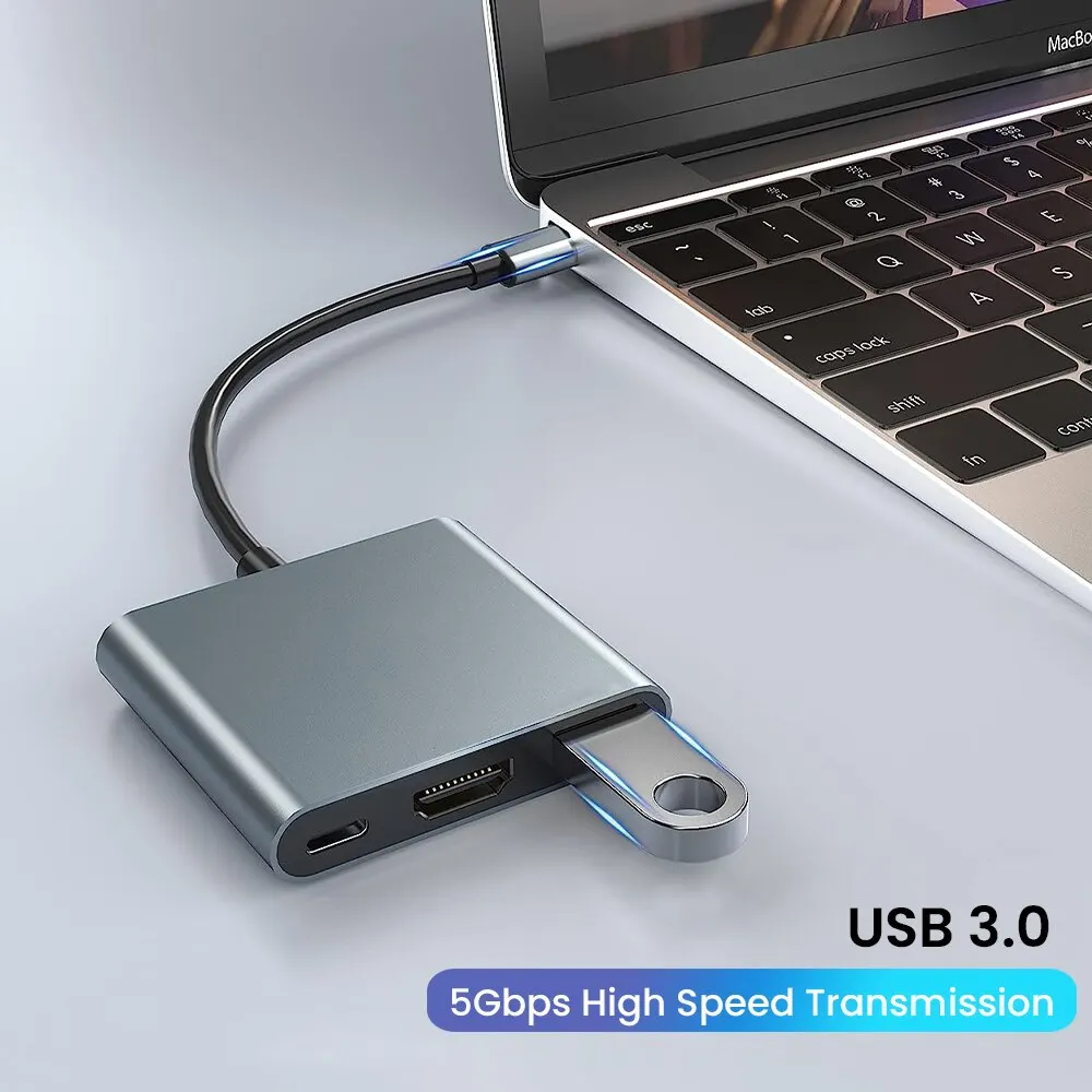 Adattatore USB C a HDMI 3 in 1 multiporta per MacBook Pro/Air, iPad Pro