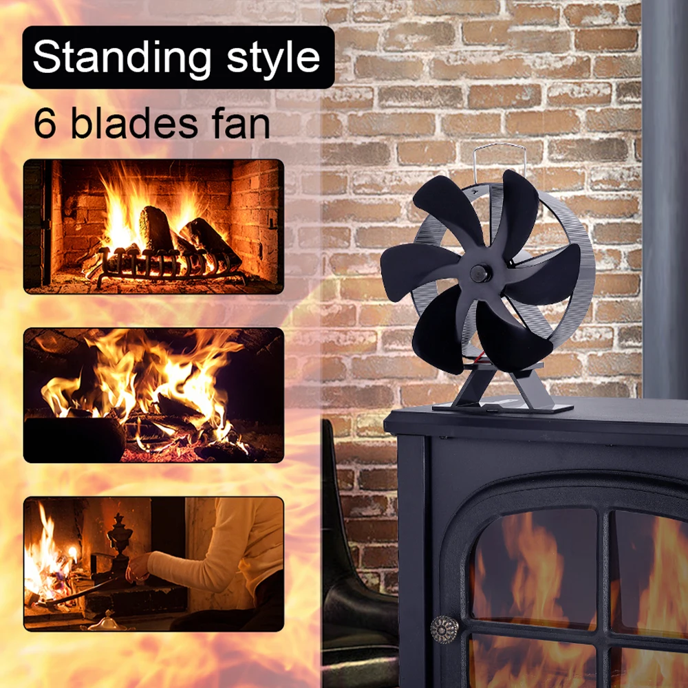 

6 Blade Heat Powered Stove Fan Fireplace Fan Log Wood Burner Eco Friendly Quiet Fireplace Fan Home Efficient Heat Distribution