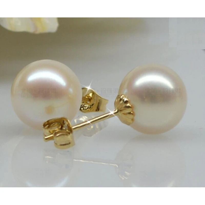 Round  8-9 MM AAA+ WHITE SOUTH SEA PEARLS EARRING 14k/20 GOLD