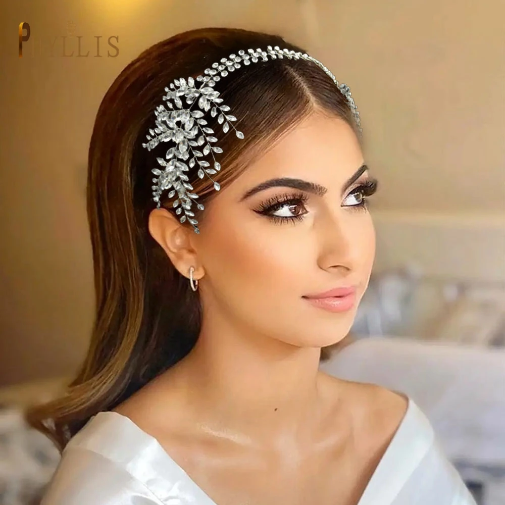 A460 Luxury Bridal Headband Rhinestone Wedding Headdress Bling Hairband Crystal Women Tiara Headpieces for Bride Headwear