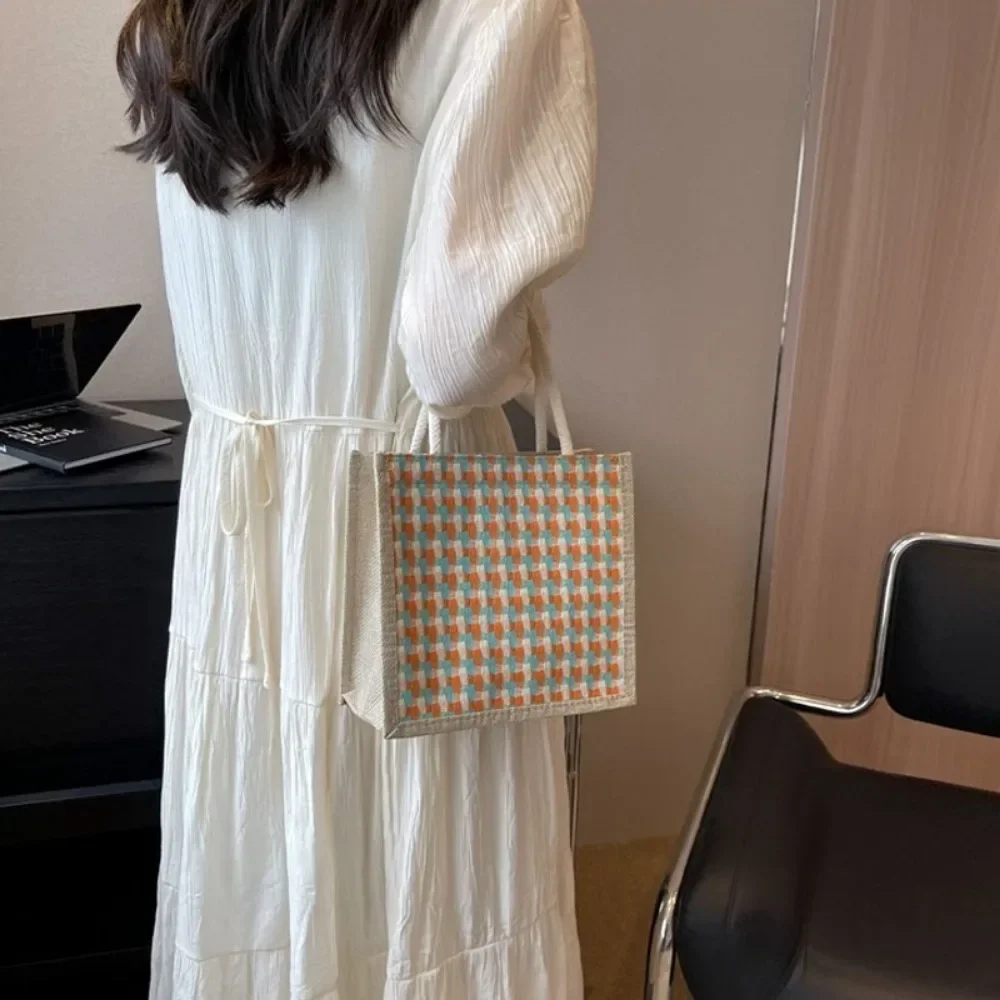 Ins Lunch Bags for Women Houndstooth Small Lunch Bag Food Storage Tote Bag Functional Portable Travel Picnic Outdoor Lonchera