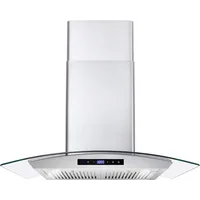 30 in. Wall Mount Range Hood with 380 CFM, Curved Glass, Ducted Convertible Ductless (additional filters needed, not included) 1