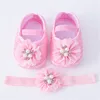 0-18months Baby Girls Shoes And Headband Soft Sole Non-Slip Pearl Flower Princess Wedding Dress Crib Shoes For Newborn Girls 4