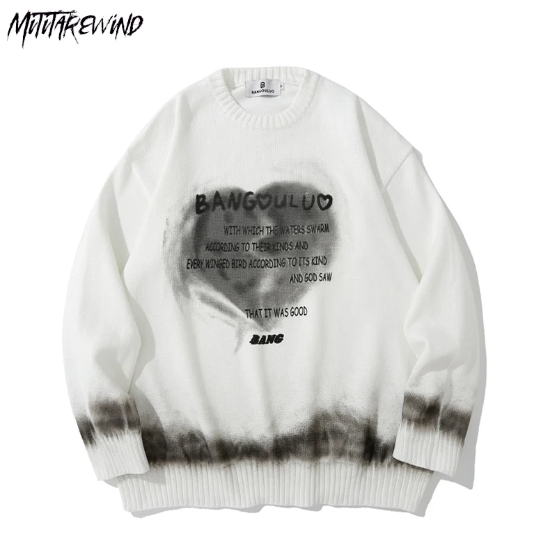 

Love Letter Print Sweaters High Street Men Sweater Casual Loose Fashion Vintage Round Neck Pullover Sweaters Jumpers Unisex
