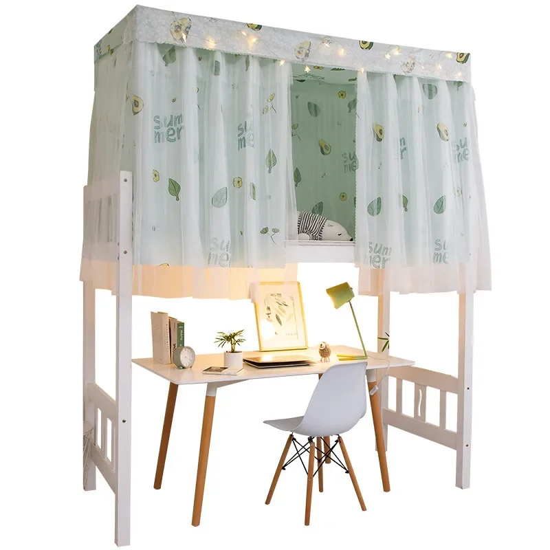 Dormitory Bed Curtain Student Dormitory Single Upper and Lower Bunk Bed Surround Blackout Curtain Decor, Mosquito Net Two pieces