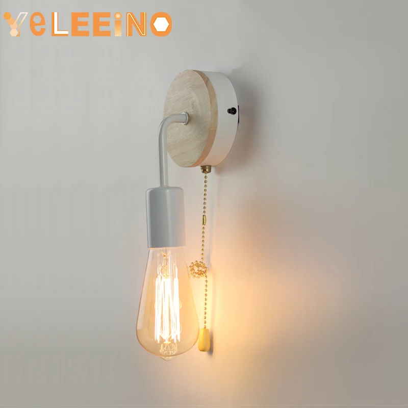 

Wood Wall Lamp Vintage Sconce Chain switch Wall Lights Fixture Bedside Retro Lamp Industrial Decor Dining Room Bedroom Light