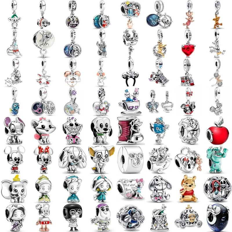 Nowa 925 srebrna mysz kreskówkowa klips do jabłek księżniczka zawieszki Charms koraliki pasujące do oryginalnego bransoletka Pandora DIY biżuteria dla kobiet 2023