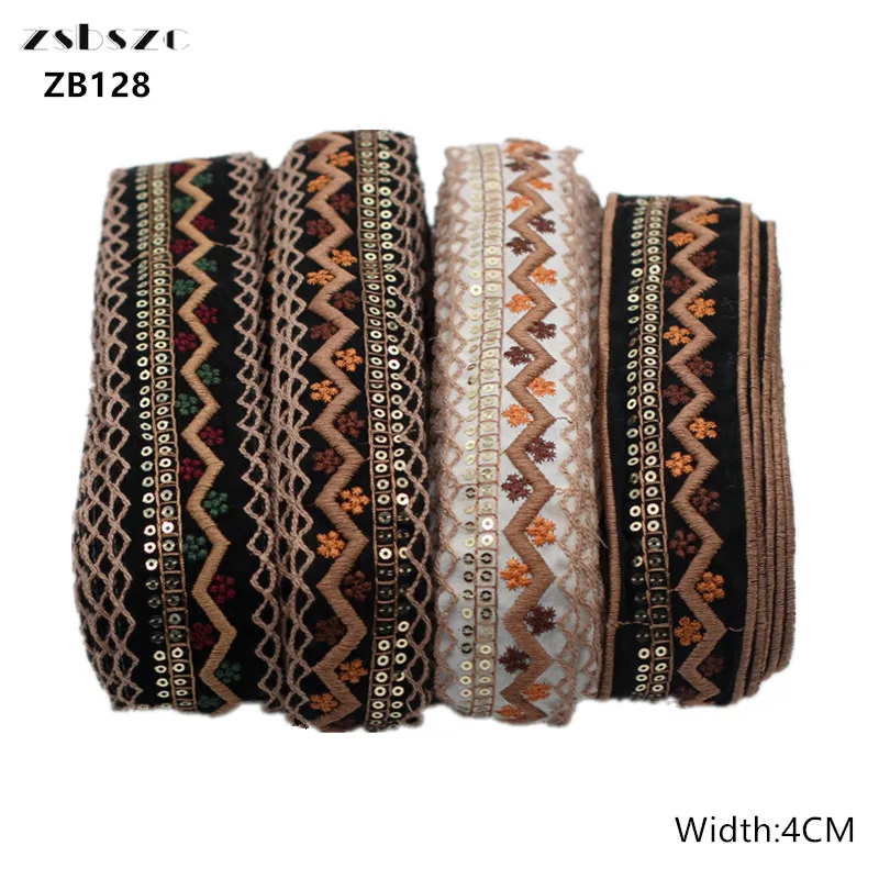Zsbszc-빈티지 에스닉 스타일 레이스 액세서리, 4cm, 10 야드, 자수 의류, 신발과 모자, 웨빙 수동 DIY 바느질 ZB128