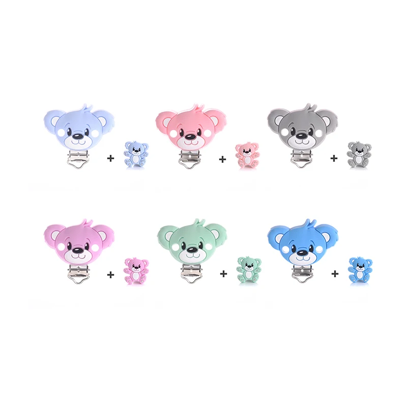 

2Pcs Silicone Teether Beads Clips Cartoon Animals Baby Teething Teether Food Grade DIY Dummy Holder Pacifier Chain Accessories