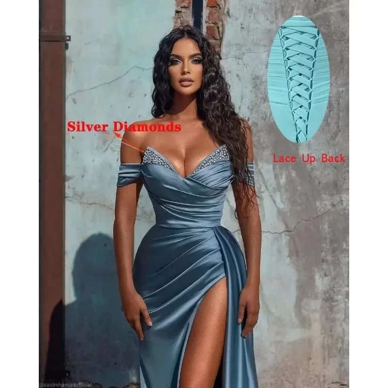 Wakuta abito da ballo in raso con spalle scoperte abiti da sera formali con strass a sirena scintillanti abiti eleganti da donna con spacco