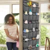 24 Grid Wall-mounted Sundries Shoe Organiser Fabric Closet Bag Storage Rack Mesh Pocket Clear Hanging Over The Door Cloth Box 4