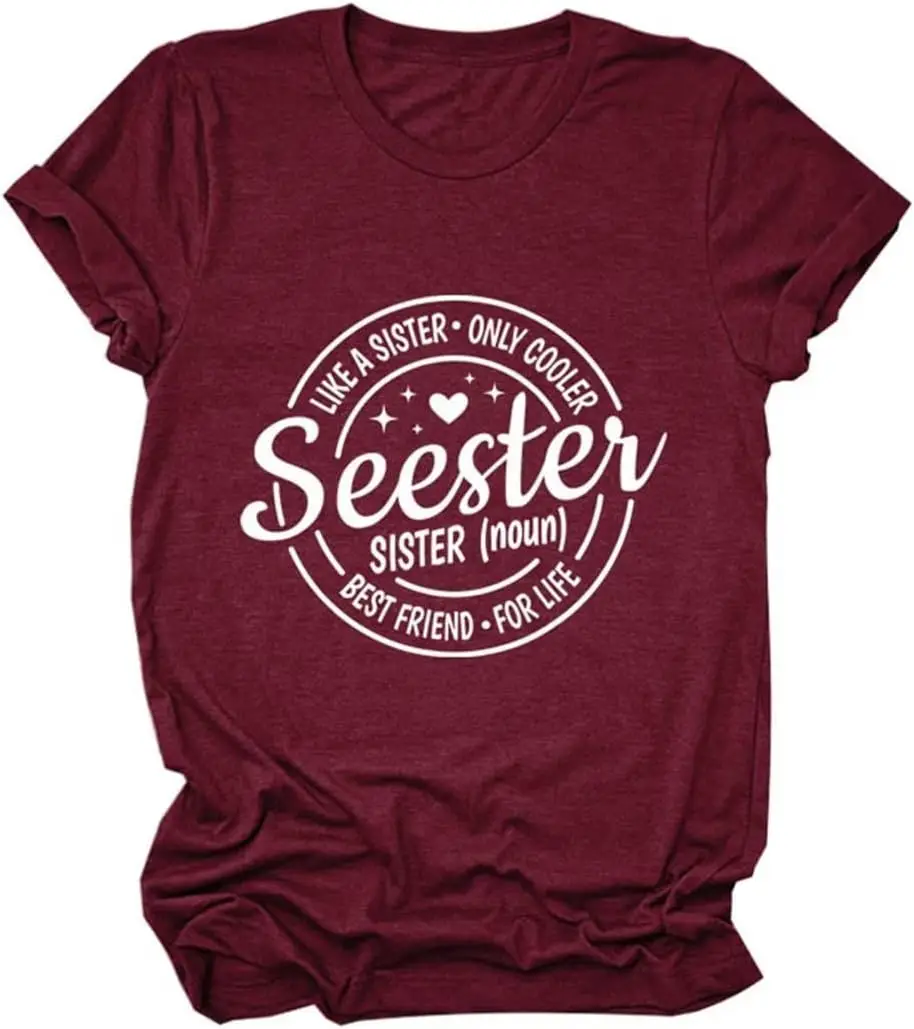 

Seester Like A Sister Only Cooler Definition T Shirt Women Short Sleeve Graphic Tee Funny Gift Shirts for Sister