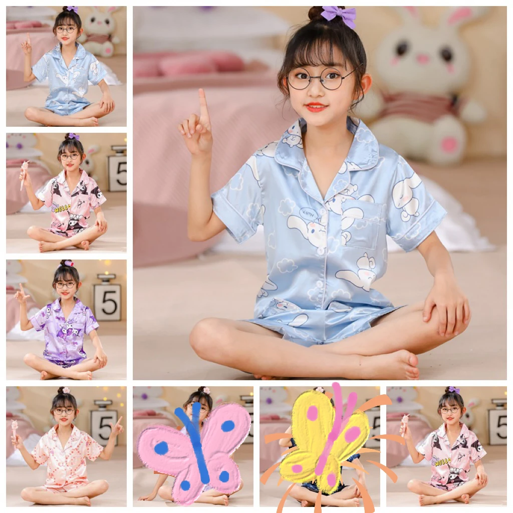 maternity dress for hospital nightgown pregnant women nursing nightwear pajama lace sleepwear breastfeeding gown short sleeve Sanrioed Pajama Girl Ice Silk Short Sleeve Cardigan Sweet Cute Cartoon Sleepwear Pyjamas Robe Children's Clothing Kids