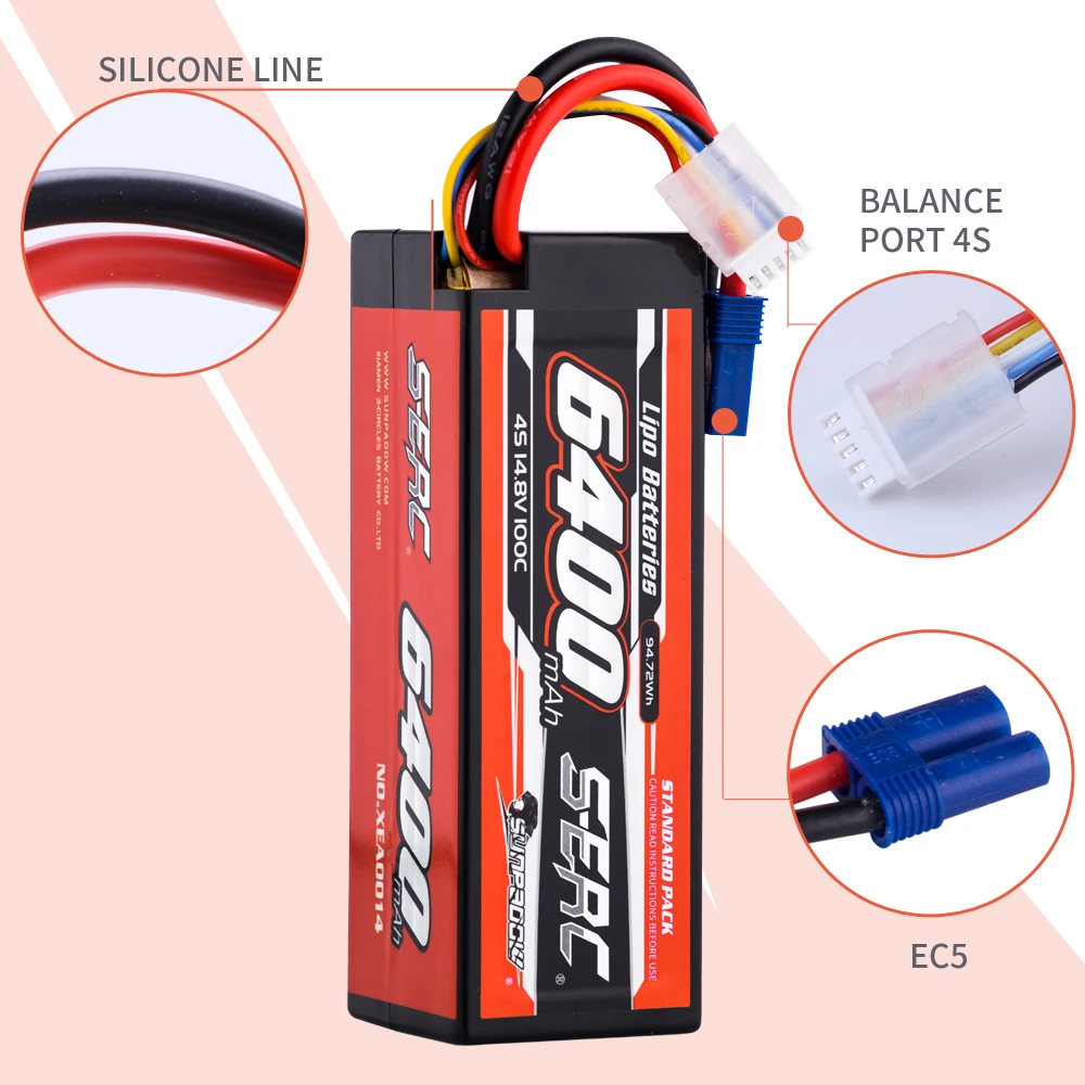 SUNPADOW 2S 3S 4S for Lipo Battery 6400mAh EC5 T Plug 100C for RC Car Plane DJI Truck Tank Buggy Racing Boat Models 2