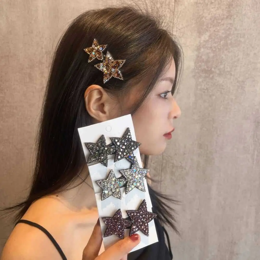 

Hairpin Bang Clip Alloy Shining Rhinestone Hair Clip Women Hair Accessories Korean Style Barrette Pentagrams Side Clip